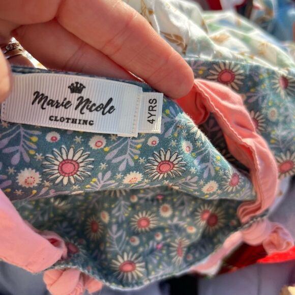 Marie Nicole Floral Green and Pink Mixed Media Kids Dress size 4 boho fairy - Picture 4 of 4